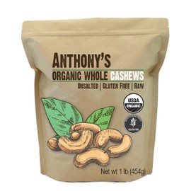 Anthony's Organic Whole Cashews, 1 lb, Raw, Unsalted & Gluten Free