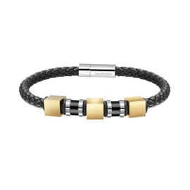 Van Heusen Men Braid Leather Bracelet with Three Stainless Steel Ornaments (Gold, Stainless Steel)