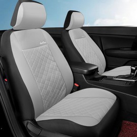GIANT PANDA Front Car Seat Covers, Bucket Seat Covers,Faux Leather Low Back Auto Seat Covers for Cars, Trucks, Jeep, Van, SUV, Pickup, Airbag Compatible (Gray)