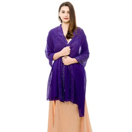 REEMONDE Womens Pashmina Shawls and Wraps for Evening Dresses Chiffon Bridal Shawl for Wedding Dressy Rhinestones Sparkly Scarf (Purple)