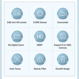 Digital Camera, HD 4K 58MP 16x Digital Zoom Compact Camera with 2.88in Screen, Autofocus Capability, One Click, for Travel Photography Vlog (White)