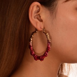 Bamboo Hoop Earrings for Women Large Heart Earrings Geometric Chunky Earrings Bamboo Statement for Party Fashion Jewlery (B)…