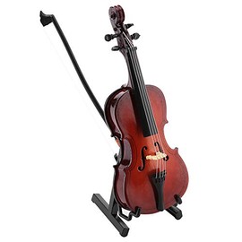 Pssopp Miniature Cello Replica, Mini Wooden Cello Instrument Model with Case Instrument Model Musical Gifts Ornaments for Desk Shelf Decor Ornaments Gift Idea 5.5in
