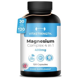 Magnesium Supplement 4 in 1 – 120 Capsules, 400mg Daily Dose-with Magnesium Bisglycinate,Citrate,Malate & Carbonate-Essential Mineral Complex for General Well-Being & Daily Support by VITASTRENGTH