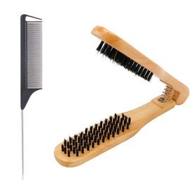 Leadigol Double Sided Straightening Comb Wooden Anti Static V Shape Double Brushes Comb, Clamp Hair Brush Straightener Hair Straightening Comb Hairdressing Hair Straightener Styling Tools