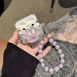 ICEELEC Compatible for AirPods 4th Gen Case,Cute 3D Cat Paw AirPods 4th Generation Protective Case with ICY Keychain for Girls Women, Shockproof Headset Cover for Airpods 4, ICY Purple