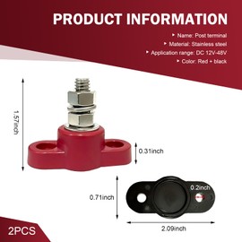 Anyhut 2 PCS 3/8 Inch Single Stud Battery Junction Block, Heavy Duty Power and Ground Terminal for Car Marine Boat, 12V 24V Insulated Power Distribution Block with Stainless Steel Studs