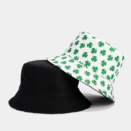 Lalamelody Four Leaf Clover Bucket Hats Unisex Summer Travel Beach Double-Side-Wear Reversible Fisherman Cap for Men Woman