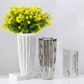 DRT DERUITAI Artificial Flowers Outdoor,8 Bundles UV Resistant Outdoor Fake Flowers,Outside Plastic Faux Flowers Greenery Shrubs Plants for Indoor Outdoor Planter Home Porch Decor(Yellow)