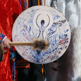 Shaman Drum 10 Inch Hand Drum With Drum Stick Shamanic Drum Frame Drum Sound Healing Tool For Spiritual Music, Reflection Meditation(Multicolor)