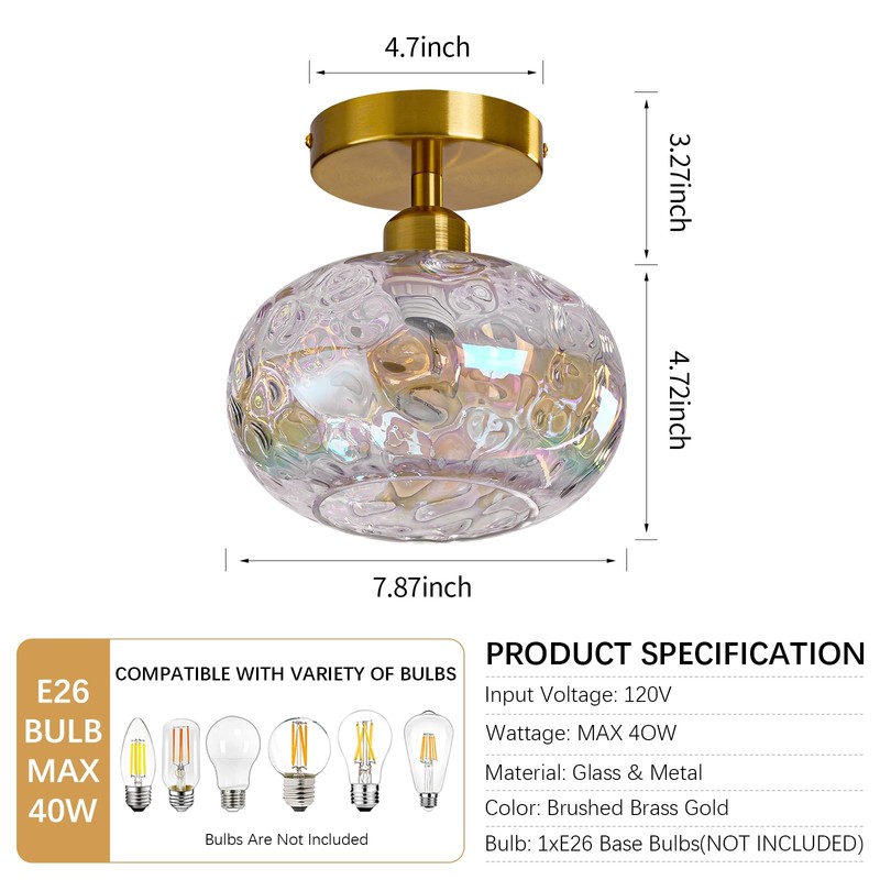 Luafac Vintage Glass Flush Mount Ceiling Light - 2 Pack，7.9
