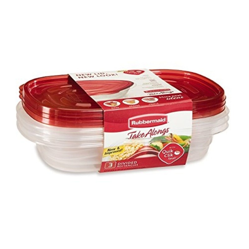 Rubbermaid TakeAlongs Divided Rectangular Food Storage Containers, 3.7 Cup, Tint