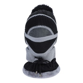 ITODA Kids Warm Beanie Hat with Circle Scarf Bobble Pom Crochet Knitted Hat Neck Warmer Girls Boys Fleece Lined Skull Cap Slouchy Cap Sets for Children 6-12 Years Old