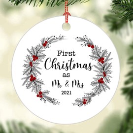 LetusZhogo First Christmas As Mr and Mrs 2021, Weeding Just Married Ornaments Christmas Tree Hanging Decoration