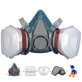 Reusable Face Cover Set for Painting,Gas, Dust, Machine Polishing, Organic Vapors with Filter Cotton for Staining,Car Spraying,Sanding &Cutting, DIY and Other Work Protection Blue