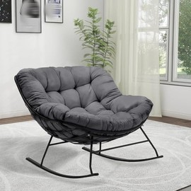 Indoor Outdoor Waterproof Papasan Rocking Chair Cushion,Thicken Patio Rocking Egg Chair Cushion, Rattan Chair Cushions, Hammock Chairs Cushions for Garden, Porch, Balcony (Only Cushion) (Dark Grey)