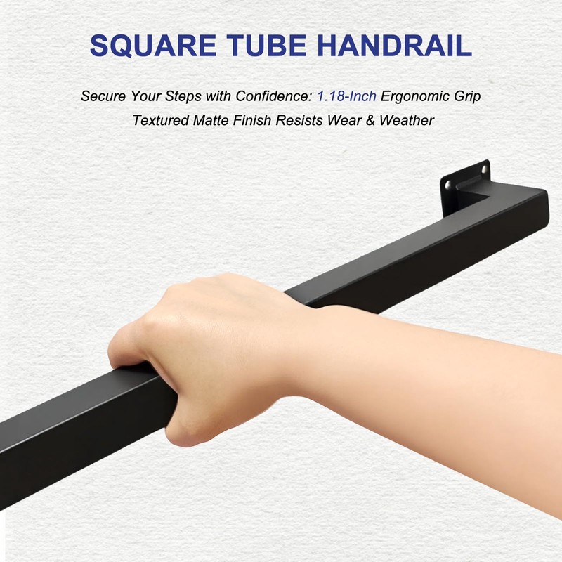 CHONGNI 7FT Stair Railing Indoor, Matte Black Square Tube Handrail,