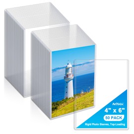 Ndsox 50 Pack 4" x 6" Rigid Print Protectors Hard Plastic Photo Card Sleeves Top Loading Rigid Sheet Protectors Postcard Picture Sleeves Paper Page Document Holders, Card Memories Collectibles Storage