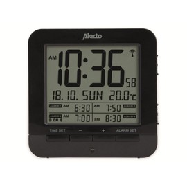 Alecto AK-20 Radio-Controlled Alarm Clock with Thermometer 2 Alarm Times with Snooze Function Date Display Radio-Controlled Clock Black