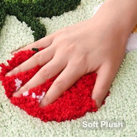 Anybar Green Cherry Toilet Rug & Mat U-Shaped 20"x20" - Soft Microfiber Contour Bath Rug Absorbent Non-Slip Bathroom Toilet Rugs Plush Bathroom Mat for Toilet Base Machine Washable Shaggy Bath Decor