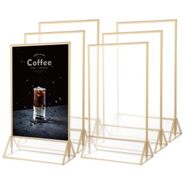 LDXDRU Pack of 6 Acrylic Gold Wedding Table Numbers, A6 Table Stand, Menu Holder Display, Gold Place Card Holder, Picture Frame, Double Sided for Wedding Table Numbers, Menu Holder, Photo Frame