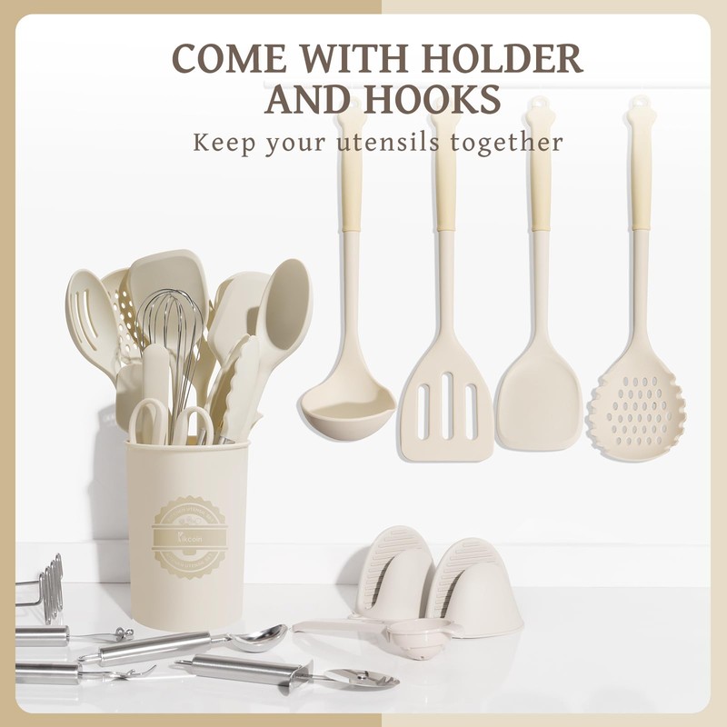 Kikcoin 43Pcs Large Kitchen Utensils Set - Silicone Cooking Utensils