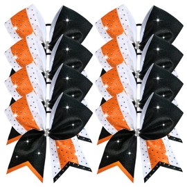 8PCS Glitter Cheer Bow Large Cheer Bows Rhinestones Hair Bows Girls 8"Cheerleading Bows Bulk Elastic Band Ponytail Holder for Teen Girls College Sports Competition