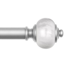 KAMANINA Silver Curtain Rods for Windows 66 to 120 Inch, 1 Inch Heavy Duty Curtain Rods 32 to 120 (2.6-10ft), Adjustable Long Drapery Rod with Marbled Finials