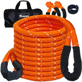 Kinetic Recovery Tow Rope Kit - 35% Stretch, 5/8inch x 20ft 38,100lb Breaking Strength Tow Strap with 2 Soft Shackles for Safe Off-Road Vehicle Recovery of Jeep, Truck, SUV, UTV, ATV - Orange