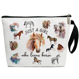 Horses Cosmetic Bags - Just a Girl Who Loves Horses, Makeup Bag Toiletry Pouch for Women, Birthday Gifts for Women Teen Daughter Wife, Small Makeup Bag with Zipper Travel Bag Pouches for Purse -RC17