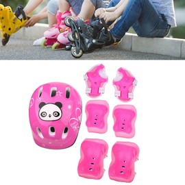 7Pcs/Set Sports Protective Set Knee Brace Athletic Helmet Wrist Guards Adjustable Kids Skateboard Protective Gear Set for Youth Bike Skating(Pink)