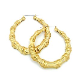 Classic Bamboo Door Knocker Hoop Earrings, Gold-Tone