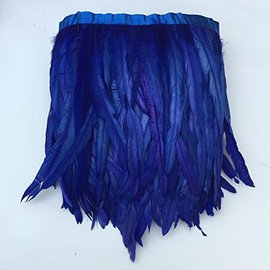 Shekyeon Rooster Tail Feathers Trimming Fringe Coque Feather 10-12 inches in Width for Costume Craft Sewing Decoration Pack of 1 Yard(Royal Blue)