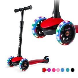Toddler Scooter for Kids 3 Wheels Scooter for Boys Girls Kick Scooter with Light Up Wheels, Adjustable Height, Easy to Learn, Solid & Sturdy, Fits Children Ages 2-5 Years Old (SC12-Red)