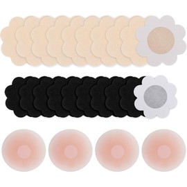 12 Pares Cubierta del Pezón, 4 Pétalos de Silicona para el Pecho, 20 Tela no Tejida, Funda Invisible Pezones Flores Reutilizables Adhesivas Sin Pezones para Mujer Vestido de Fiesta