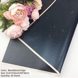 20 Pieces of Black and White Border Flower Packaging Paper Bouquet Supplies Waterproof Thickened Flower Packaging Paper Gift Packaging Paper 58.4 x 58.4 cm (Black & Gold Edge)