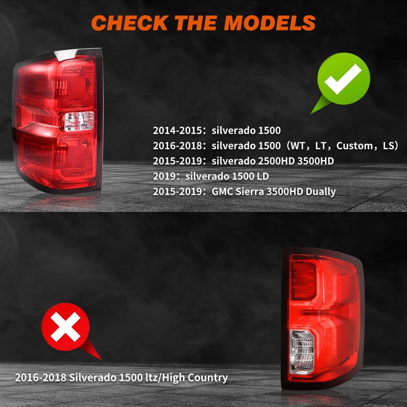 MAYELLO Smoked Black Halogen Tail Lights for 2014-2019 Chevy Silverado