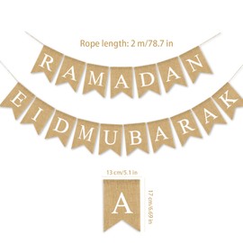 XNHIU Burlap Ramadan Eid Mubarak Banner Mubarak Party Decoration Eid Mubarak Bunting Hanging Banner for Party Family Decoration