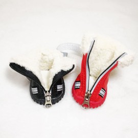 Dog Shoes, RMAMSCOV 4PCS Thicken Snow Dog Boots Waterproof Skidproof PU Leather Winter Snow Warm Protective Boots with Adjustable Reflective Straps for Small Puppy Antiskid Shoes (#5, Red)