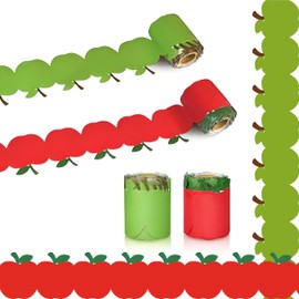 65.6ft Back to School Apple Bulletin Board Border Decorations - 2 Rolls Red and Green Apples Trim, Reusable Classroom Edging for Teacher Chalkboard Decor Decorations & Homeschool Supplies
