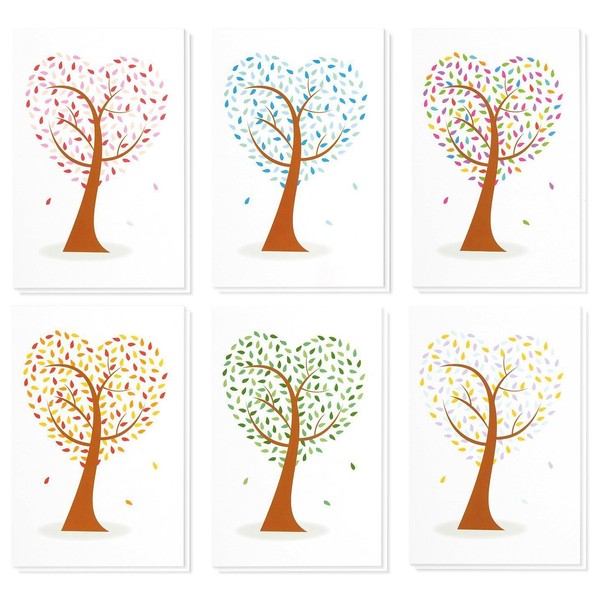 All Occasion Blank Greeting Cards and Envelopes, Heart Shaped Tree (4x6 In, 48 Pack)