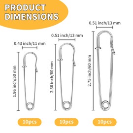 YUUTIAL 30 Pieces Safety Pins for Clothing,Silver Clothes Pins for Backpacks and Bag,Heavy Duty Blanket Clothes Pins,Large Safety Hijab Pins for Handicrafts,Brooch Making,Clothing