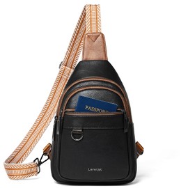Leresas Sling Bag for Women Men Crossbody Bags Fanny Pack Sling Purse Vegan Leather Trendy Over Shoulder Backpack Black/Brown