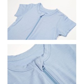 Teach Leanbh Baby Boys Girls Footless Pajamas 2 Way Zipper Short Sleeve Romper with Viscose Made From Bamboo Fiber (Light blue, 6-12 Months)
