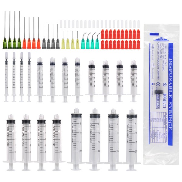 20Pcs Syringes with Blunt Needle, 1 ml, 3 ml, 5