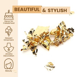 Omabeta 2 Bottles Decorative Gold Foil Paper, Gold Leaf Flakes for Food Dessert Decoration, Jewelry Making