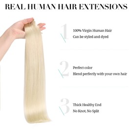 DOORES Real Hair Tape Extensions, Remy Hair Tape, Platinum Blonde, 60 cm (24 Inches), 50 g, 20 Pieces, Blonde Tape Extensions, Real Hair, Straight Hair
