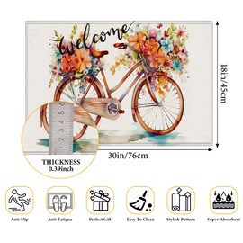 Welcome Bike Bath Mat,Bath Rugs Bathroom Floor Mat Super Absorbent Ultra Thin Low Profile Non Slip Quick Dry Washable Carpet for Sink Shower Toilet 17 * 29.5