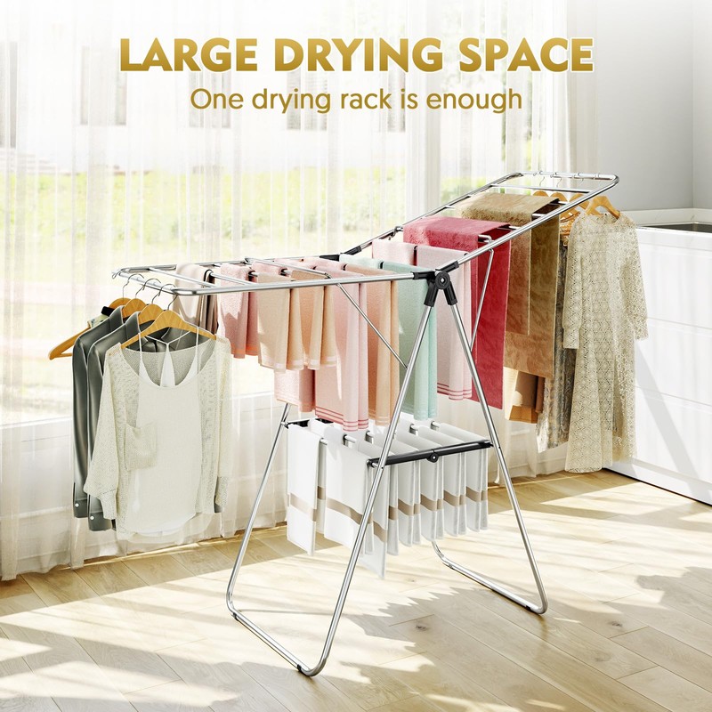 APEXCHASER Clothes Drying Rack, Drying Rack Clothing with Height-Adjustable, Foldable