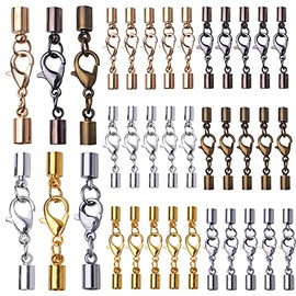 BronaGrand Lobster Claw Clasps with Cord Ends, 36pcs Alloy Leather Cord Ends Lobster Claw Clasp Cord Necklace End Caps for DIY Bracelets Necklaces Chokers Jewelry Making, 6 Colors